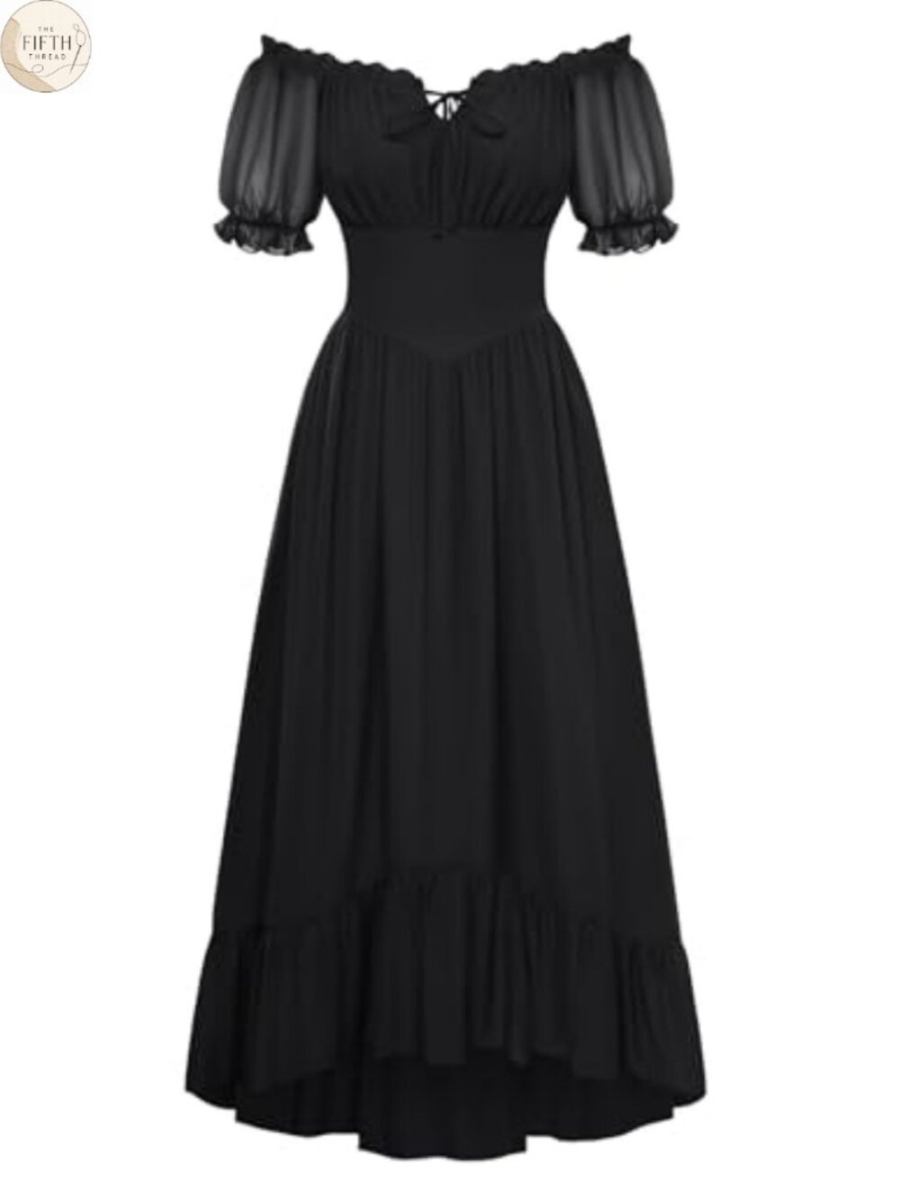 Renaissance Maxi Dress Off Shoulder Chiffon Corset Waist Puff Sleeve High Low